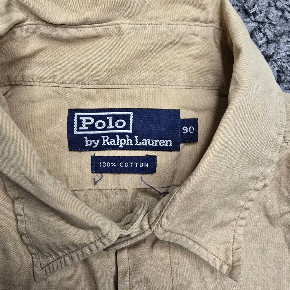 Polo Ralph Lauren Mens Tan Khaki Cotton Utility Work Shirt Button Down Size 90